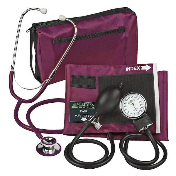 Veridian Healthcare ProKit Aneroid Sphygmomanometer With Dual-Head Scope, Adult, Burgundy 02-12704 - main